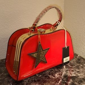 Gramercy & Grand Patent Leather Red Handbag Rhinestone with Snap Closure